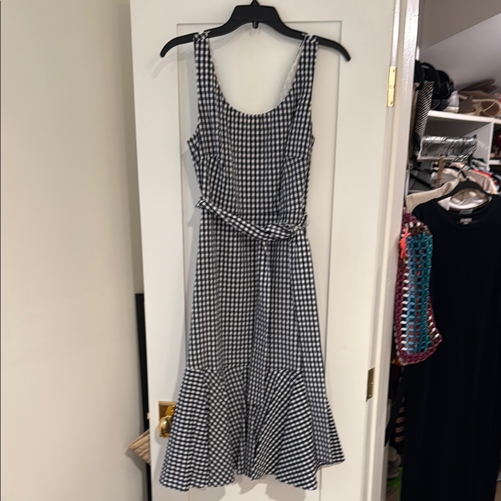 J. Crew Navy and White Ruffled Tie Front Sundress